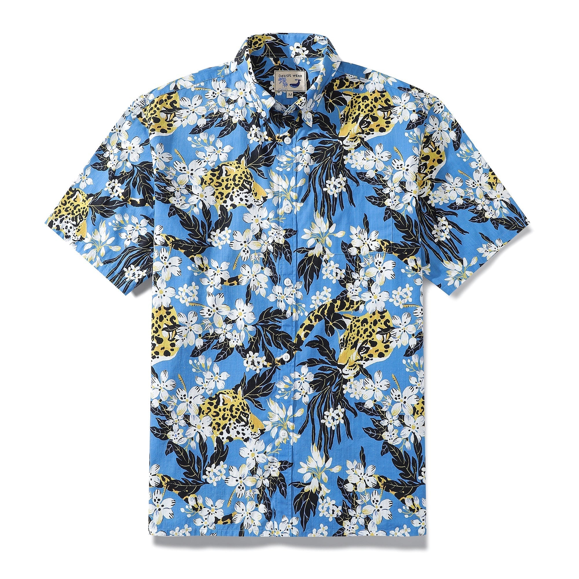 1930s Vintage Hawaiian Shirt For Men Flower Tree and Leopard Print Short Sleeve Cotton Button Down