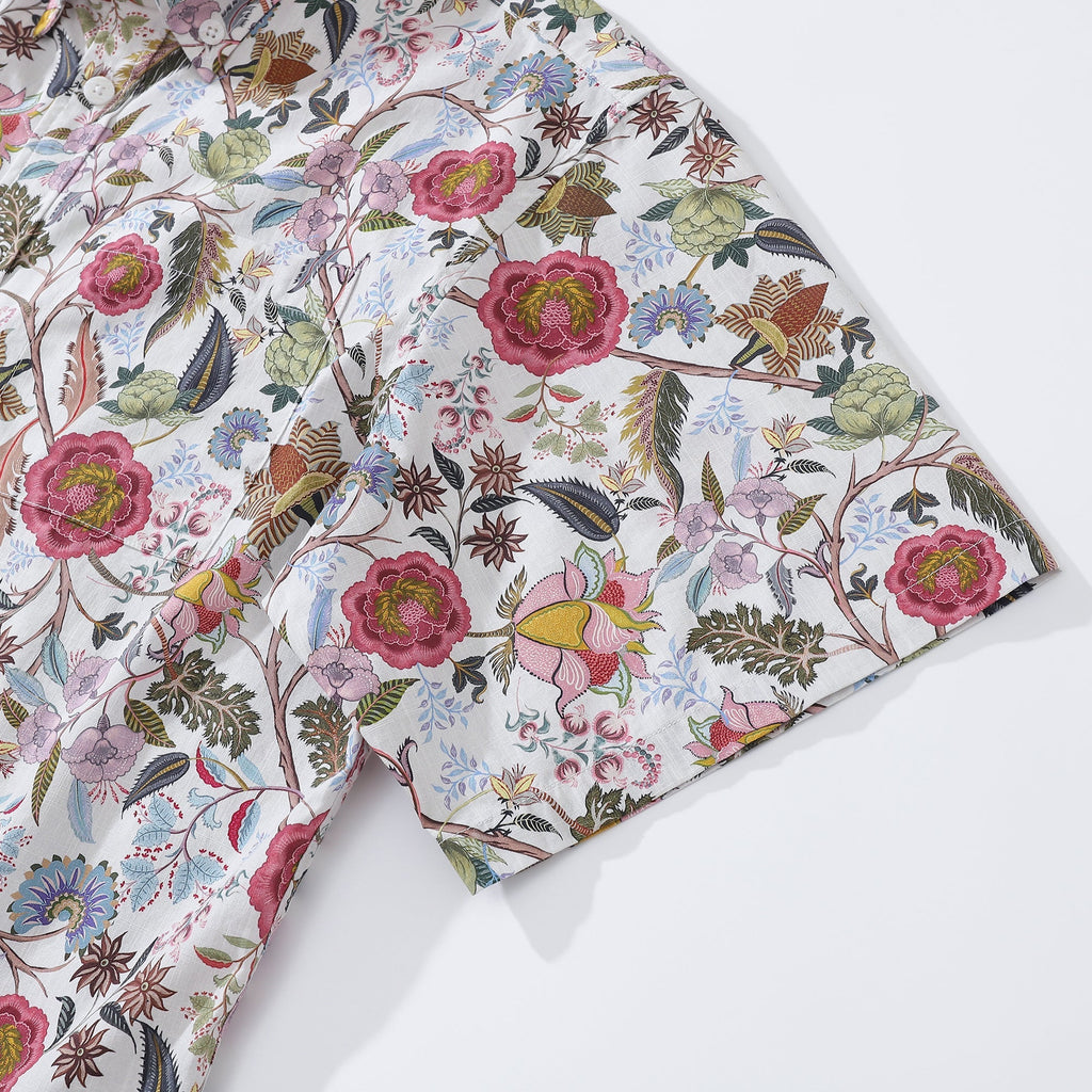 1930s Vintage Hawaiian Shirt For Men Chintz Spring Colors Print Cotton Short Sleeve Aloha Shirt