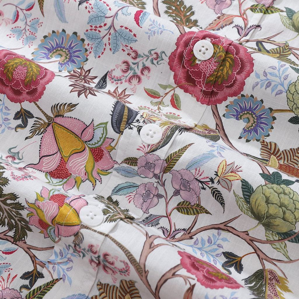 1930s Vintage Hawaiian Shirt For Men Chintz Spring Colors Print Cotton Short Sleeve Aloha Shirt